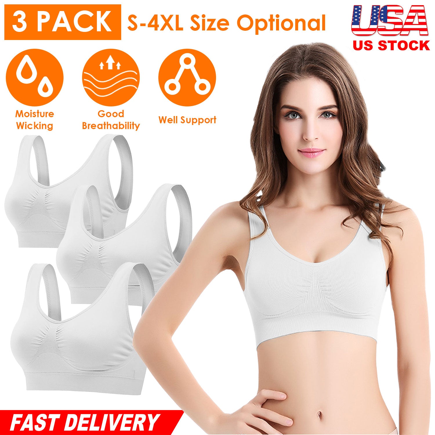 3 Pack Sport Bras For Women Seamless Wire-free Bra Light Support Tank Tops For