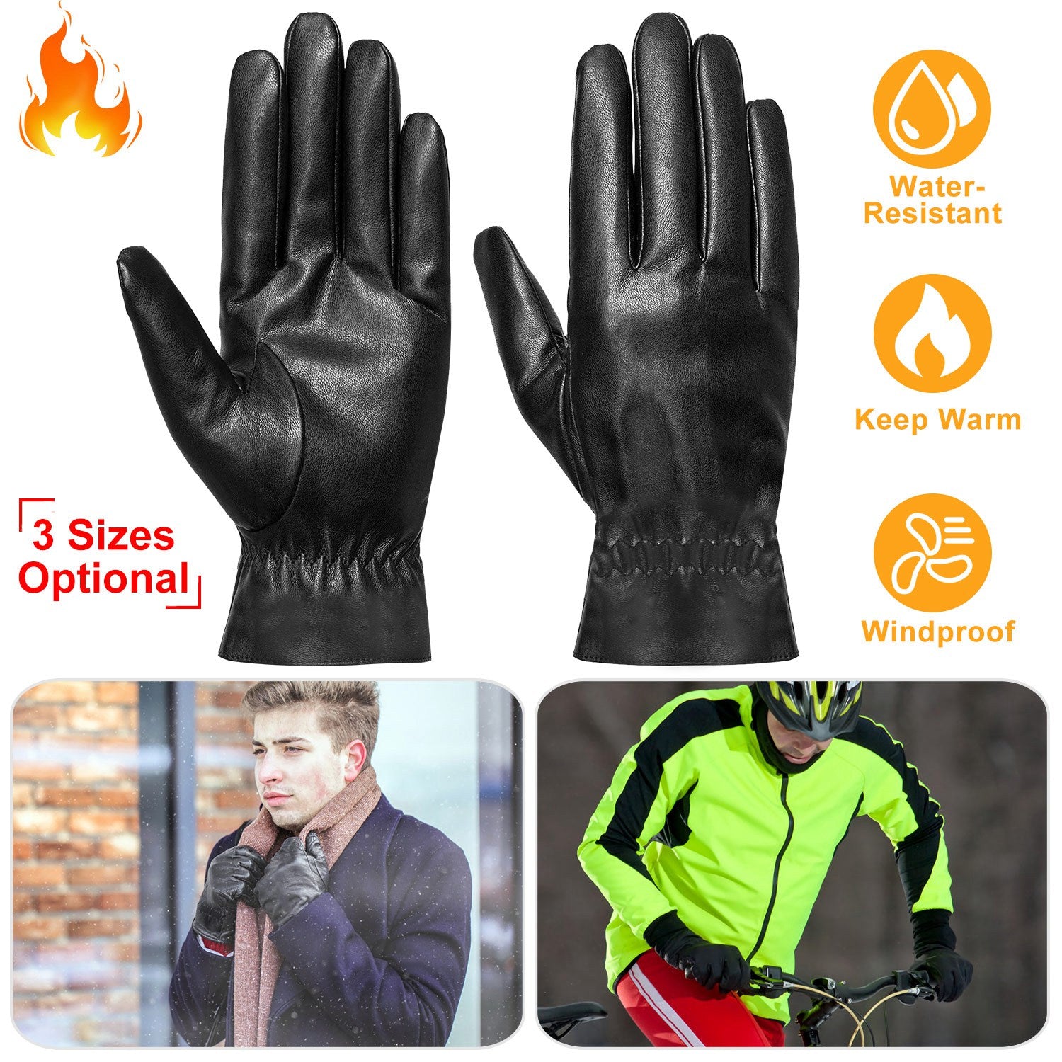 Unisex Leather Winter Warm Gloves Outdoor Windproof Soft Gloves Cycling Skiing