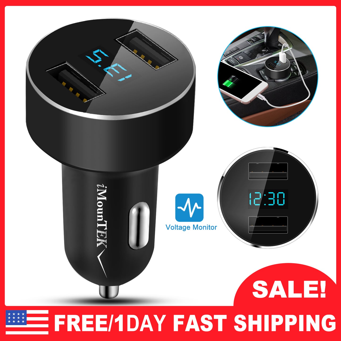 Universal 15W/3.1A Dual USB Car Charger Adapter Aluminum Alloy Fast Car