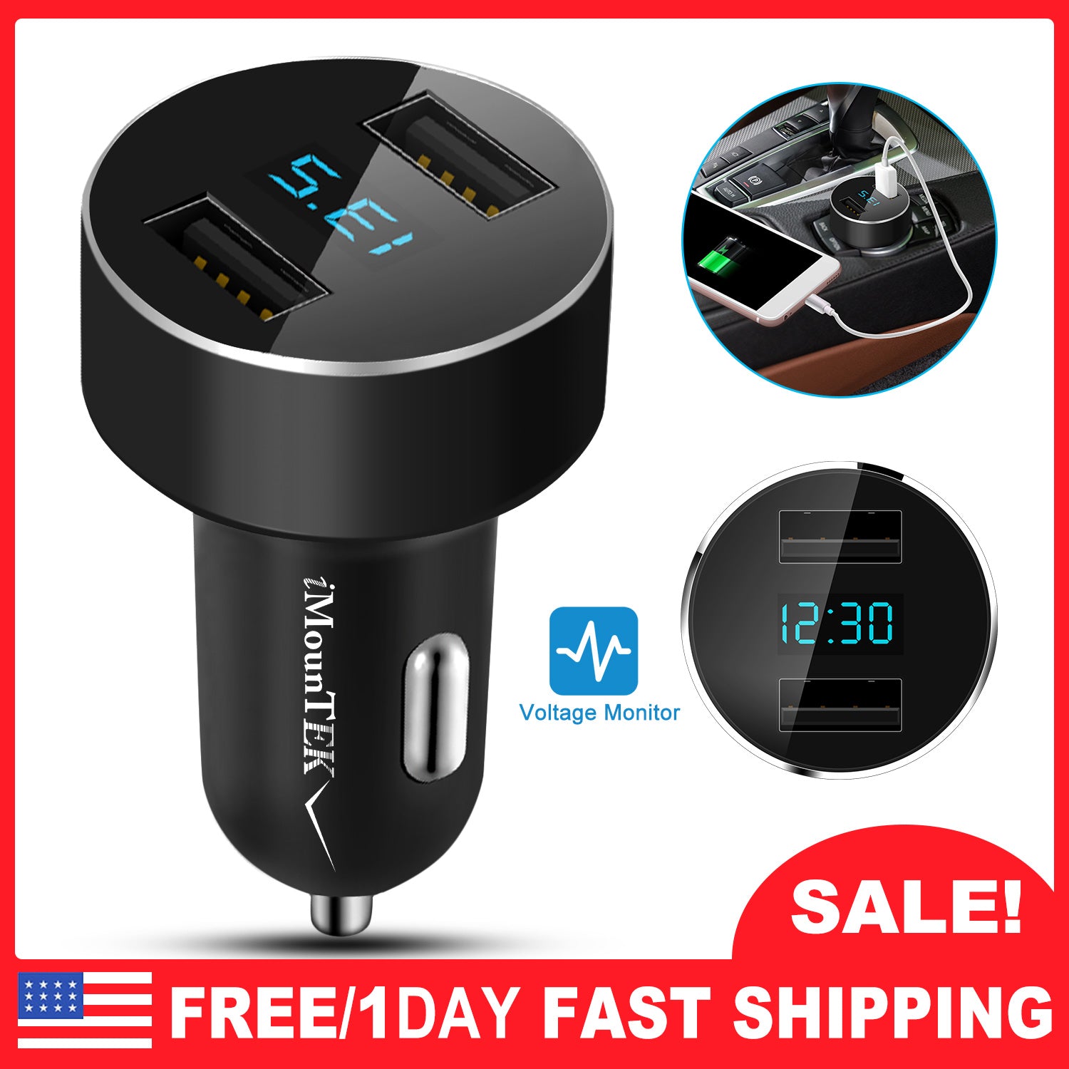 Universal 15W/3.1A Dual USB Car Charger Adapter Aluminum Alloy Fast Car