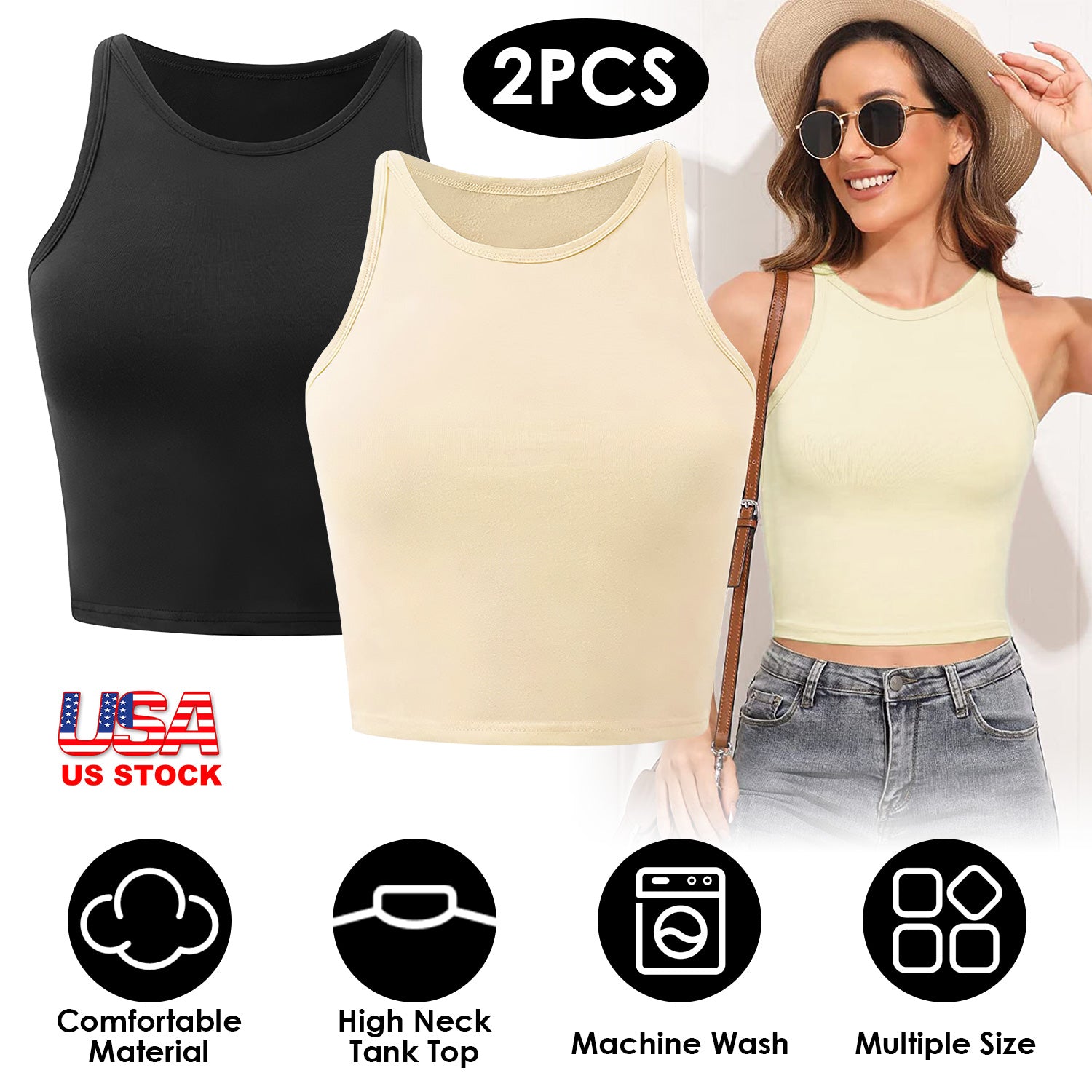 Women Sleeveless Cropped Tank Top High Neck Crop Racer Back Workout Top Machine