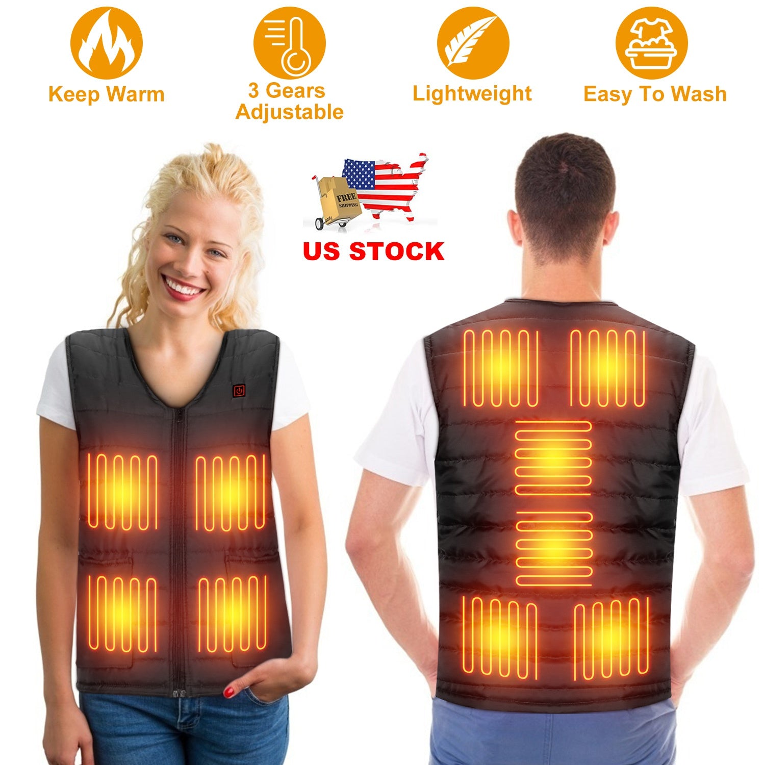 Heat Jacket Vest 3 Heating Gear Adjustable USB Heated Vest Warm Heat Coat Vest