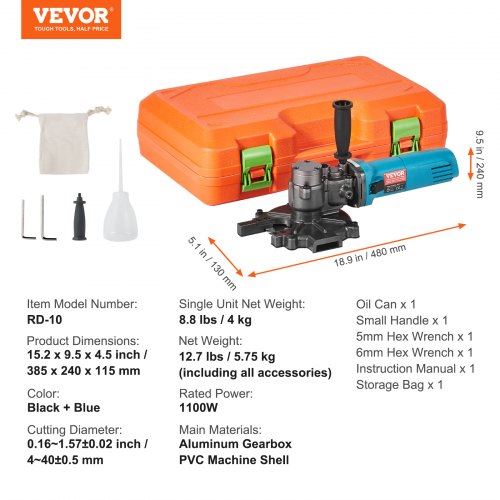 1100W Electric Rebar Cutter Cutting up to 3/2In 4-40mm