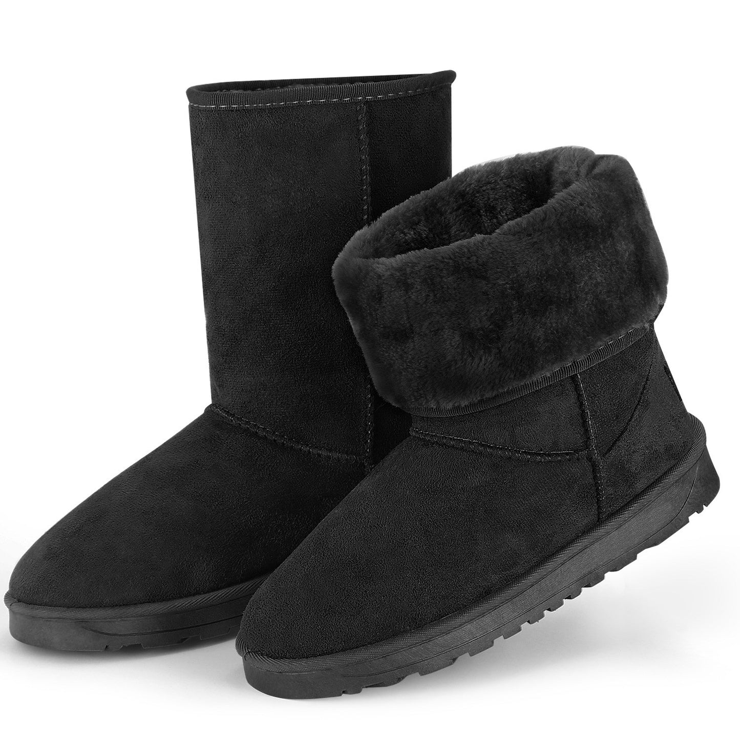 Women Ladies Snow Boots Waterproof Faux Suede Mid-Calf Boots Fur Warm Lining