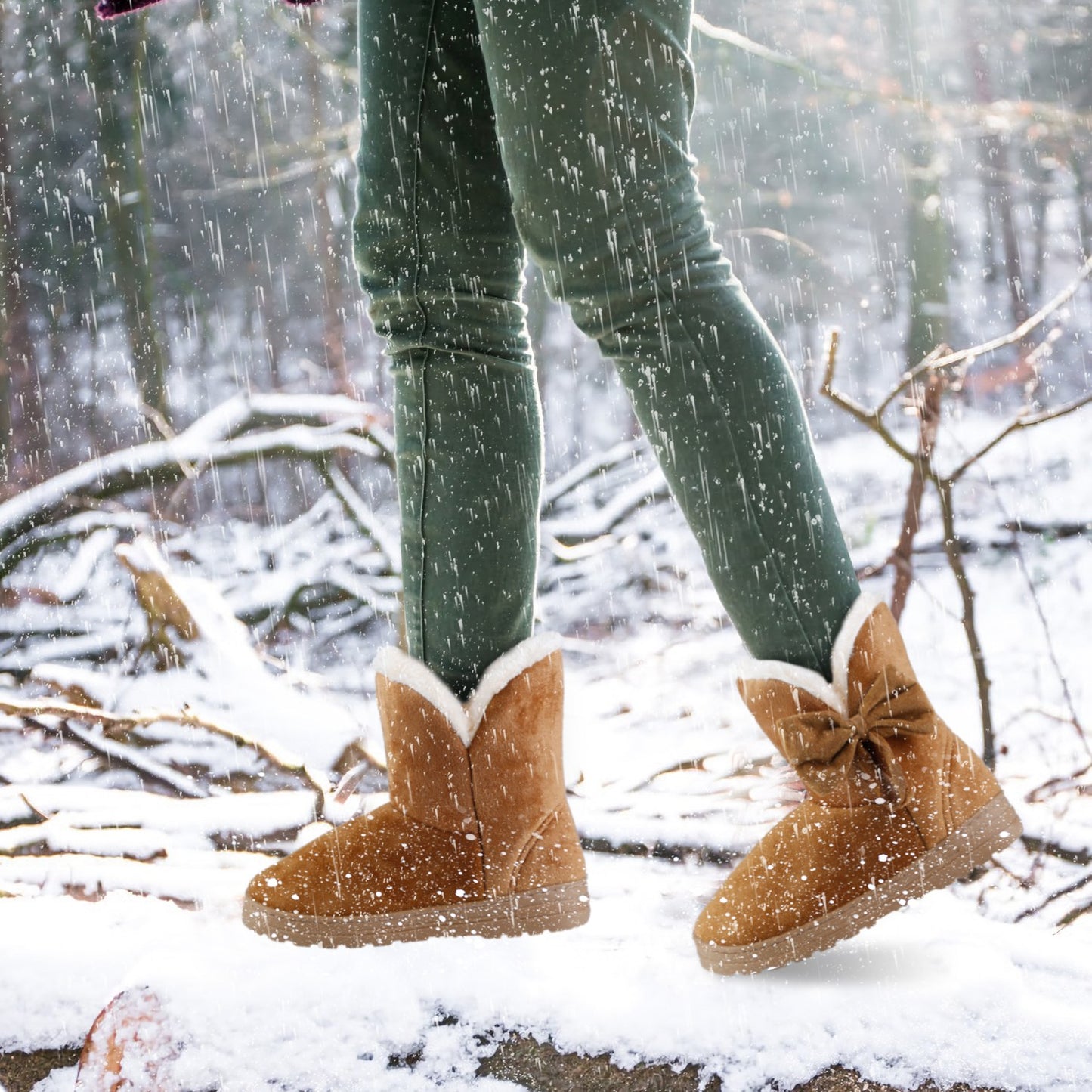 Women Ladies Snow Boots Super Soft Fabric Mid-Calf Winter Shoes Thickened Plush