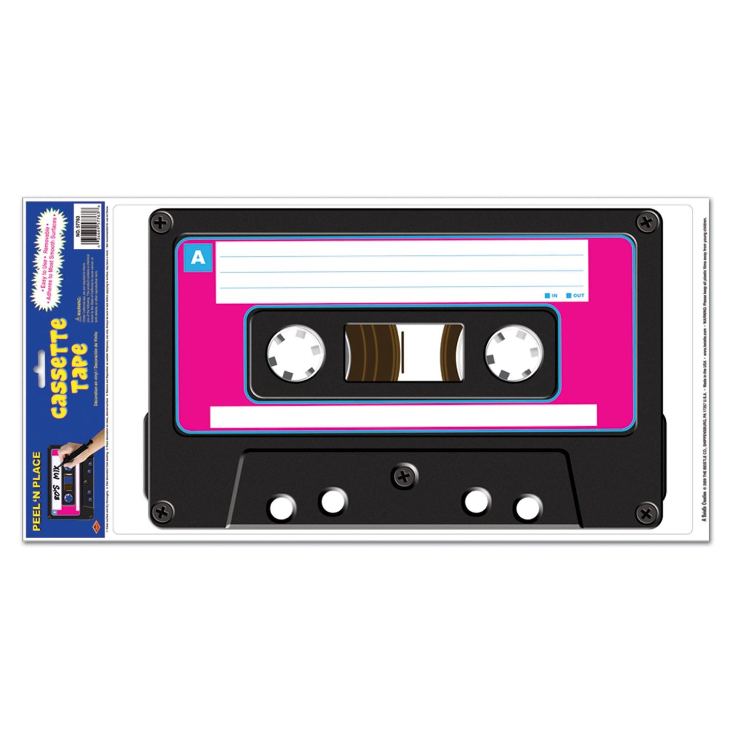Beistle Tape Cassette Peel N Place Decal - 80's | Party Supply | Decoration