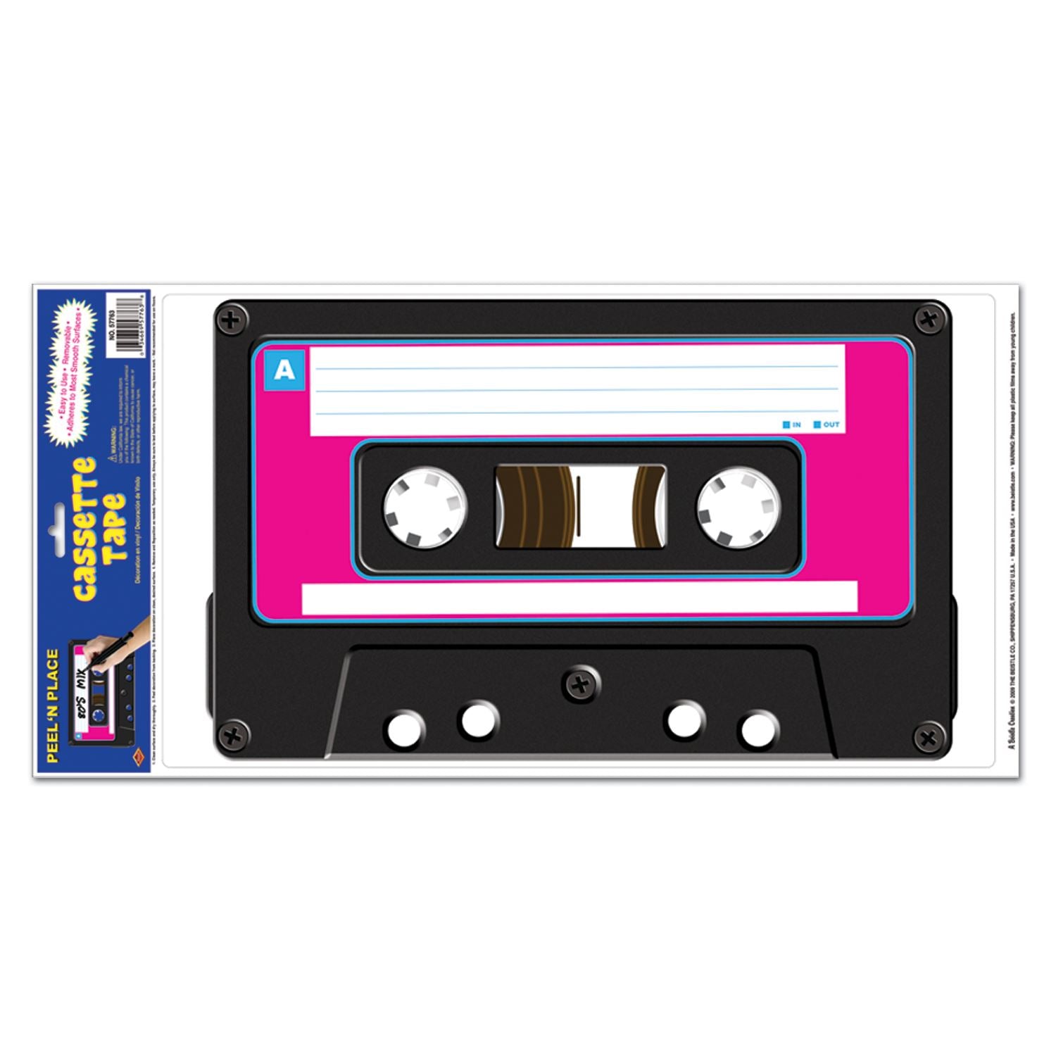 Beistle Tape Cassette Peel N Place Decal - 80's | Party Supply | Decoration