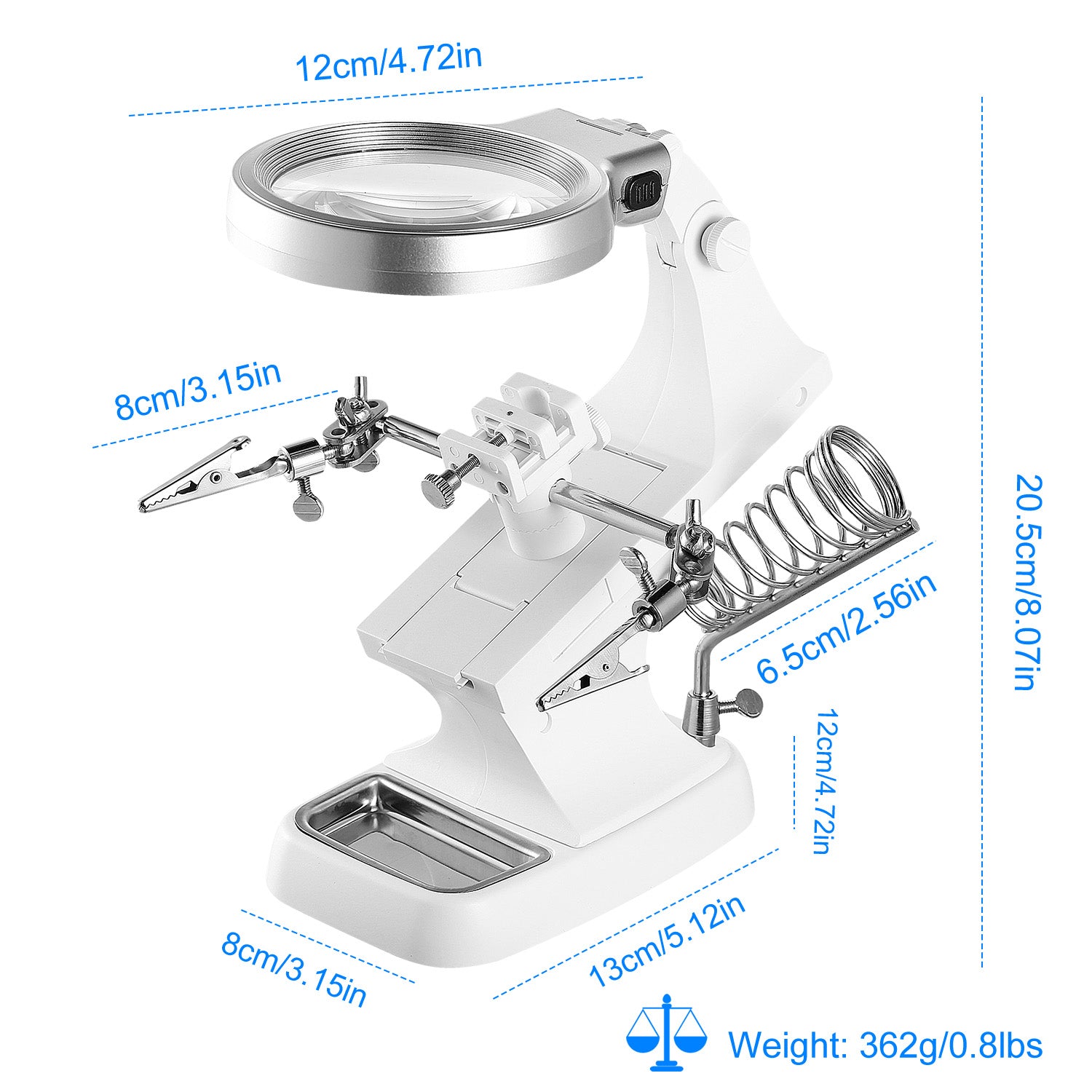 LED Light Helping Hands Magnifying Glass 3X/4.5X w/ 360°Adjust Third Hand