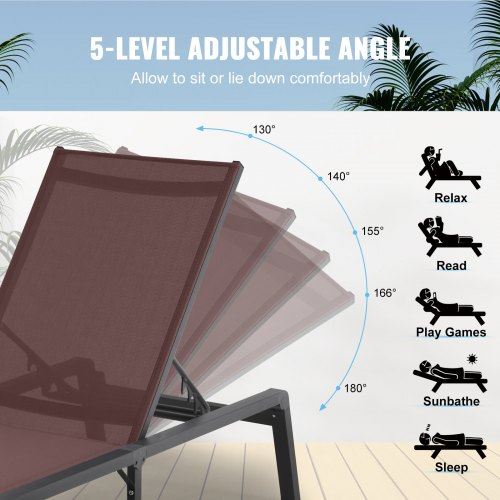Chaise Lounge Chair Outdoor Patio Lounge Chair Adjustable 5-Position 2 pcs