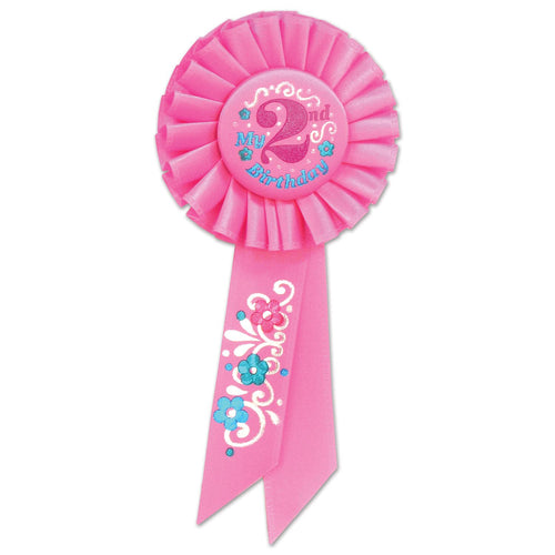 Beistle Pink My 2nd Birthday Rosette Ribbon - Party Supply Decoration