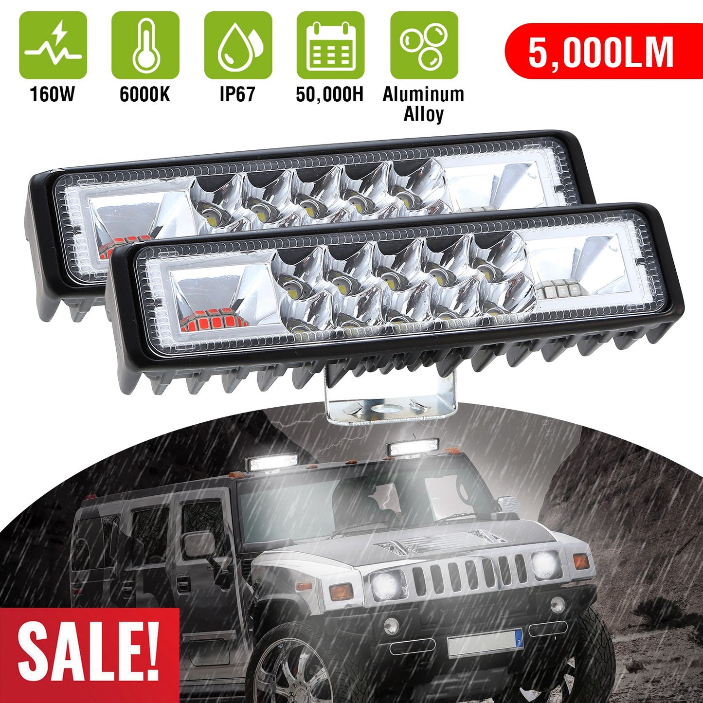 6" LED Light Bar 160W 5000lm Offroad Driving Spot Lights Work Light Pods IP67
