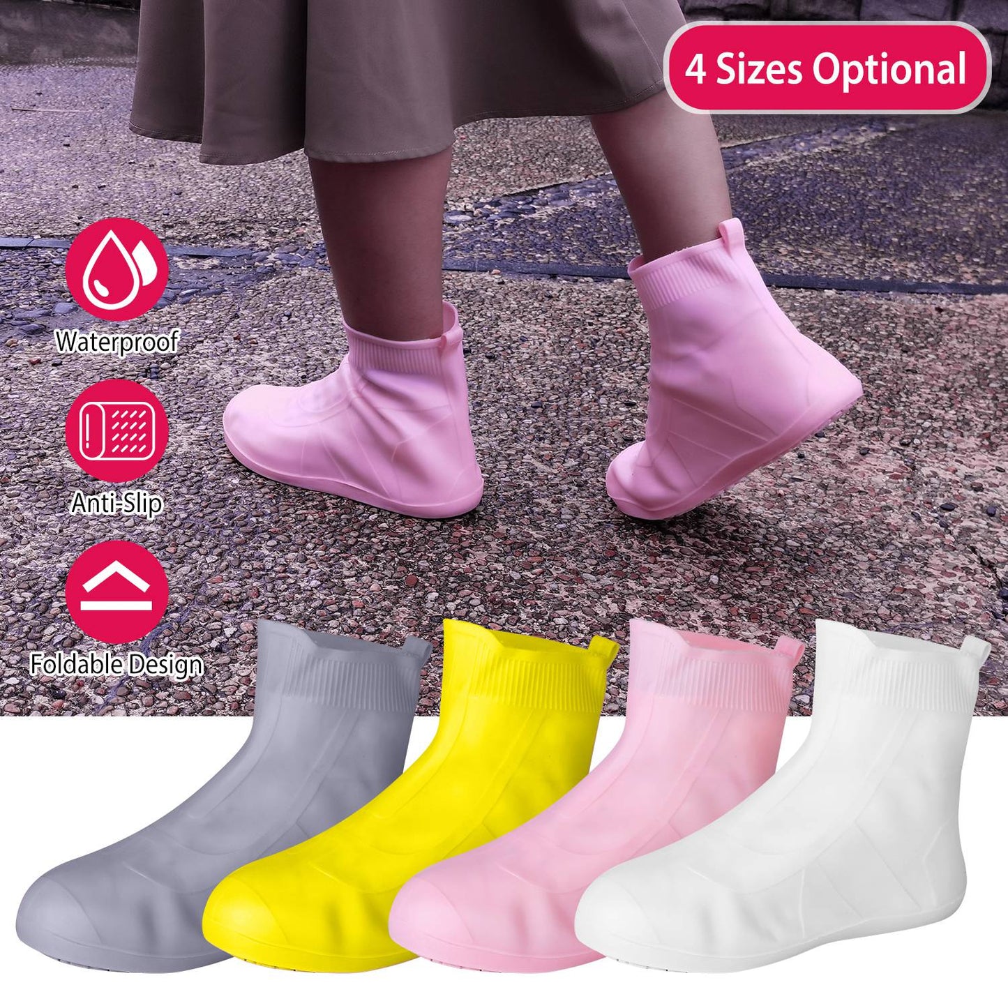 Waterproof Shoe Covers Reusable Not-Slip Rain Shoe Covers Protectors Foldable