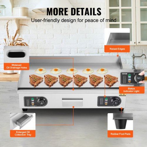 Commercial Electric Griddle 4400W Countertop Flat Top Grill 122?-572 ? Adjus