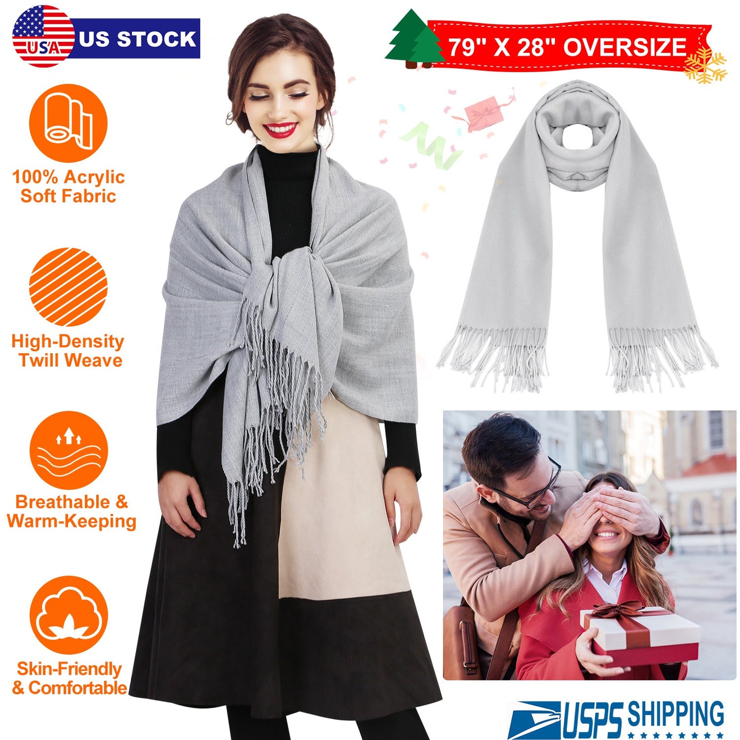 Mens Womens Oversize Cashmere Wool Shawl Wraps Blanket Winter Solid Scarf Soft