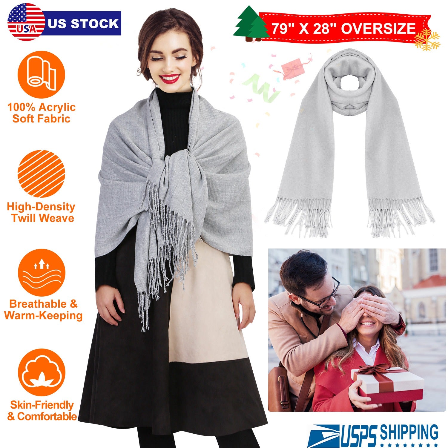 Mens Womens Oversize Cashmere Wool Shawl Wraps Blanket Winter Solid Scarf Soft