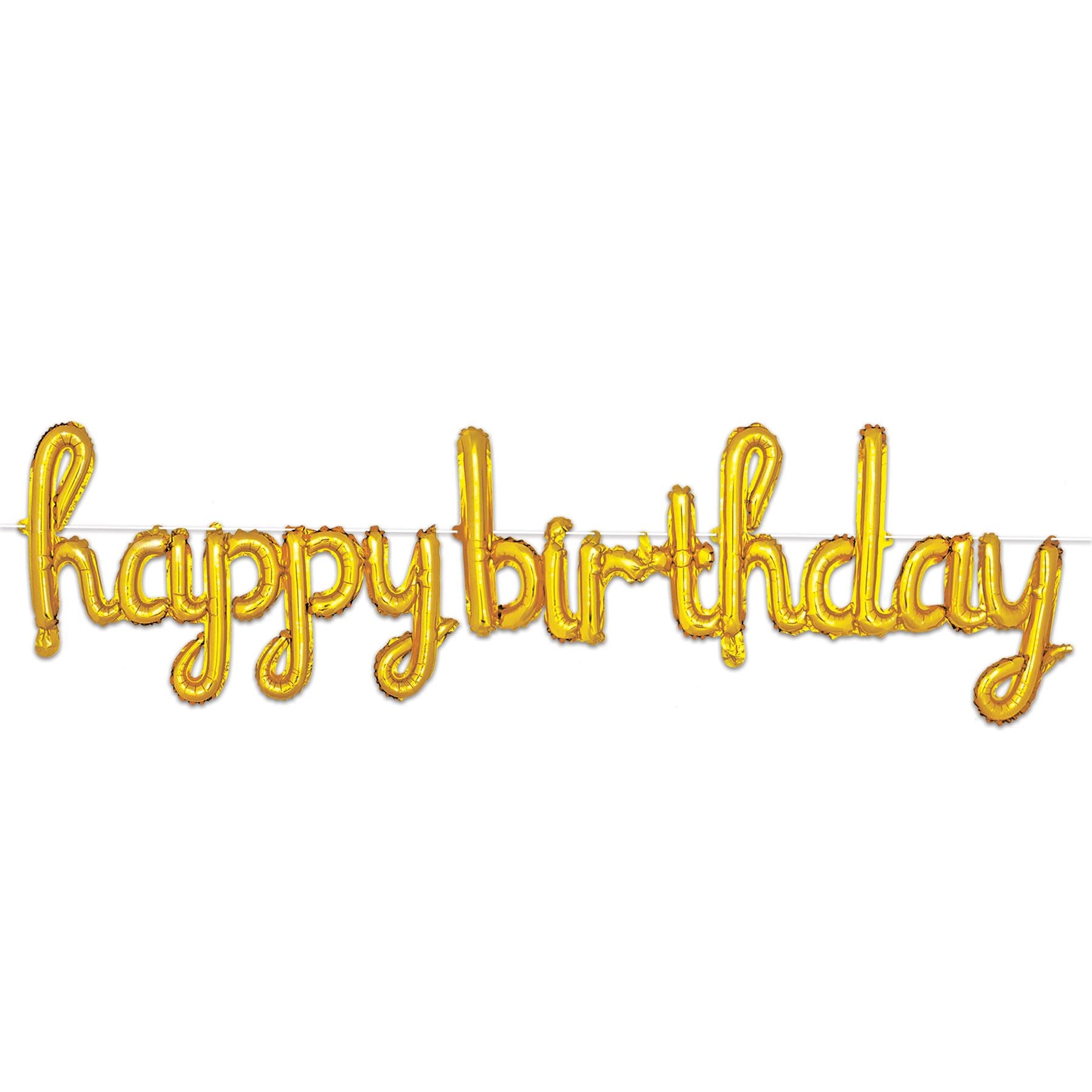Beistle Script Happy Birthday Balloon Streamer - Gold | Party Supply