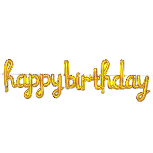 Beistle Script Happy Birthday Balloon Streamer - Gold | Party Supply