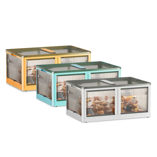 3Pcs Foldable Storage Bins with Lid 4 Doors Collapsible Stackable Closet