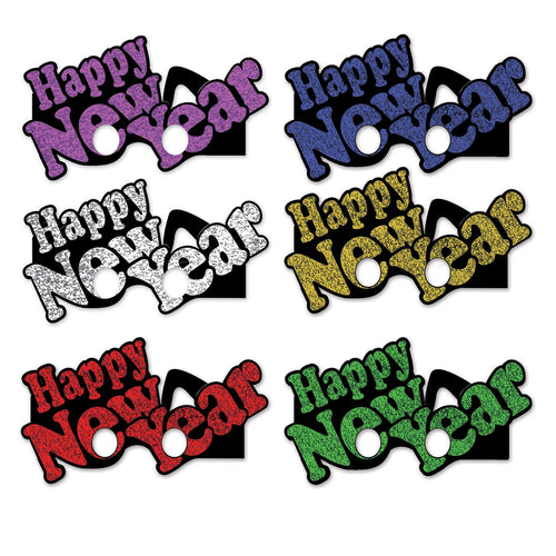Beistle Happy New Year Eyeglasses - Multi Color 6 Pack - New Years | Party