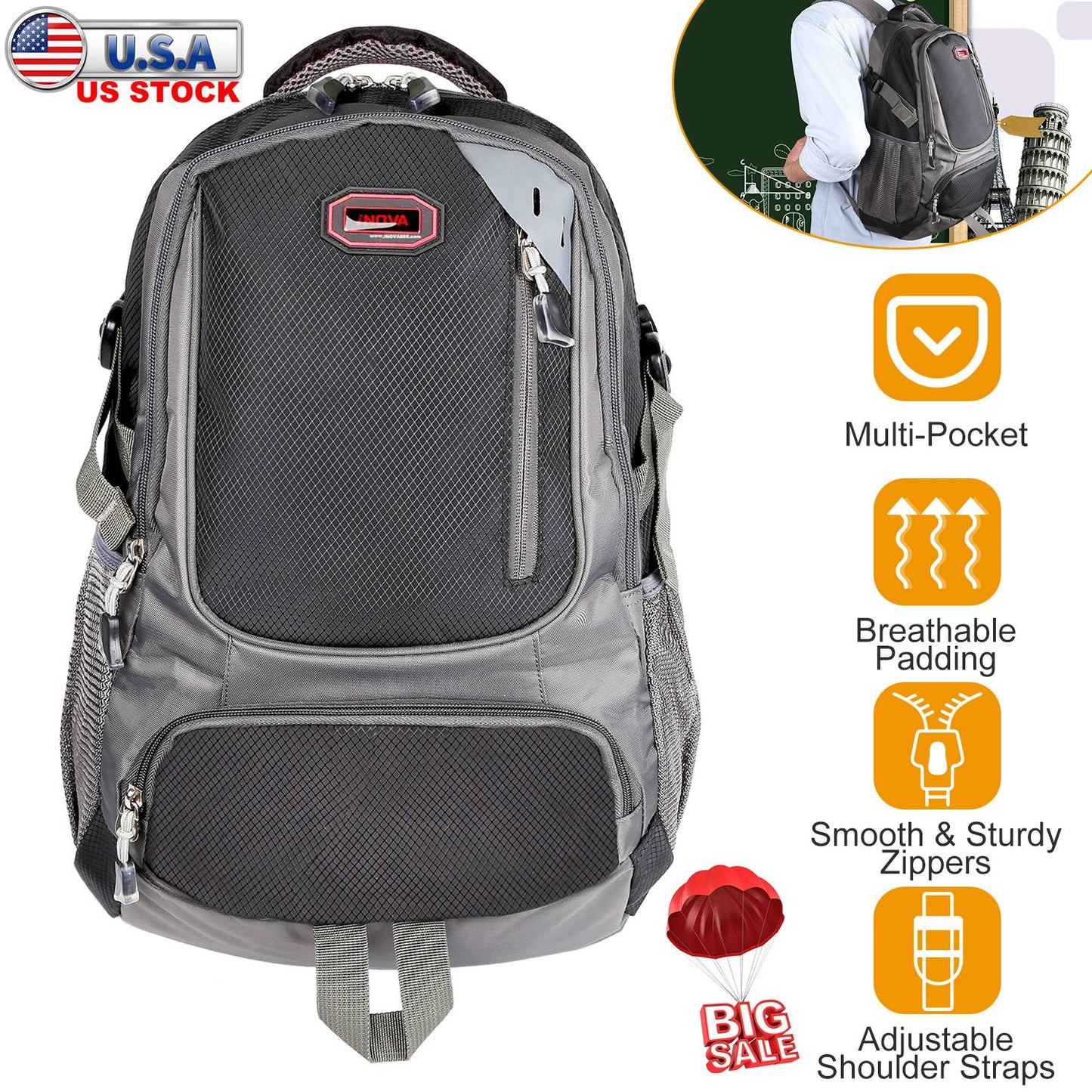 Unisex School Backpack Casual Travel Shoulder Bag W/ Adjustable Straps
