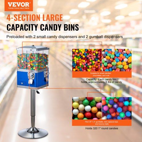 Gumball Machine with Stand Vending Coin Bank Vintage Candy Dispenser Bule