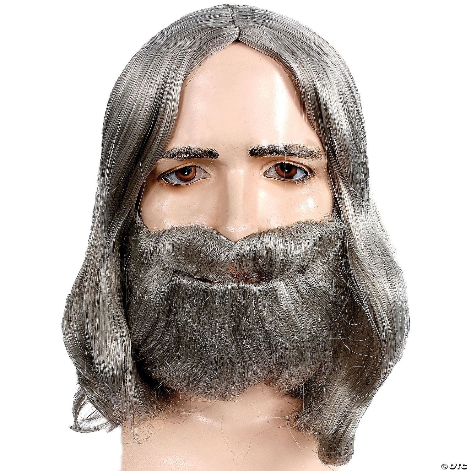 Mens Biblical Wig & Beard Set | Brown/Gray