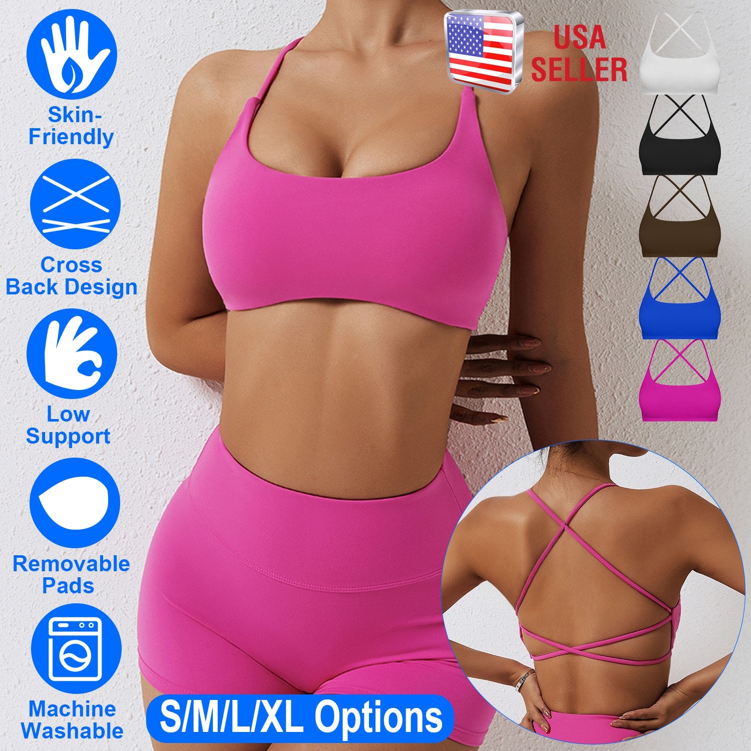 Women Cross Back Sport Bras Padded Strappy Crop Open Back Low Impact Bras Sexy