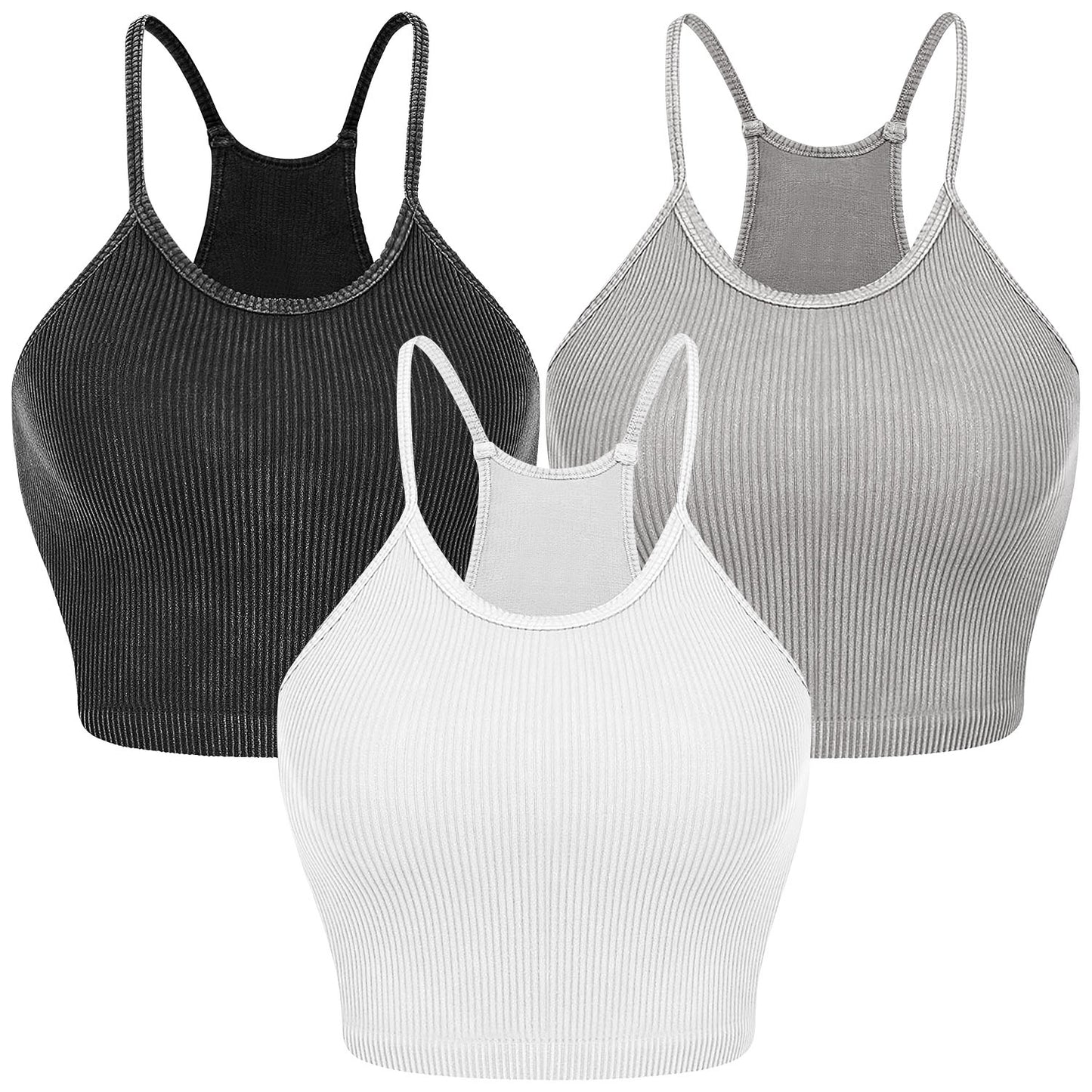 3 Pack Women Crop Basic Tank Top Ribbed Knit Sleeveless Round Neck 9 Color