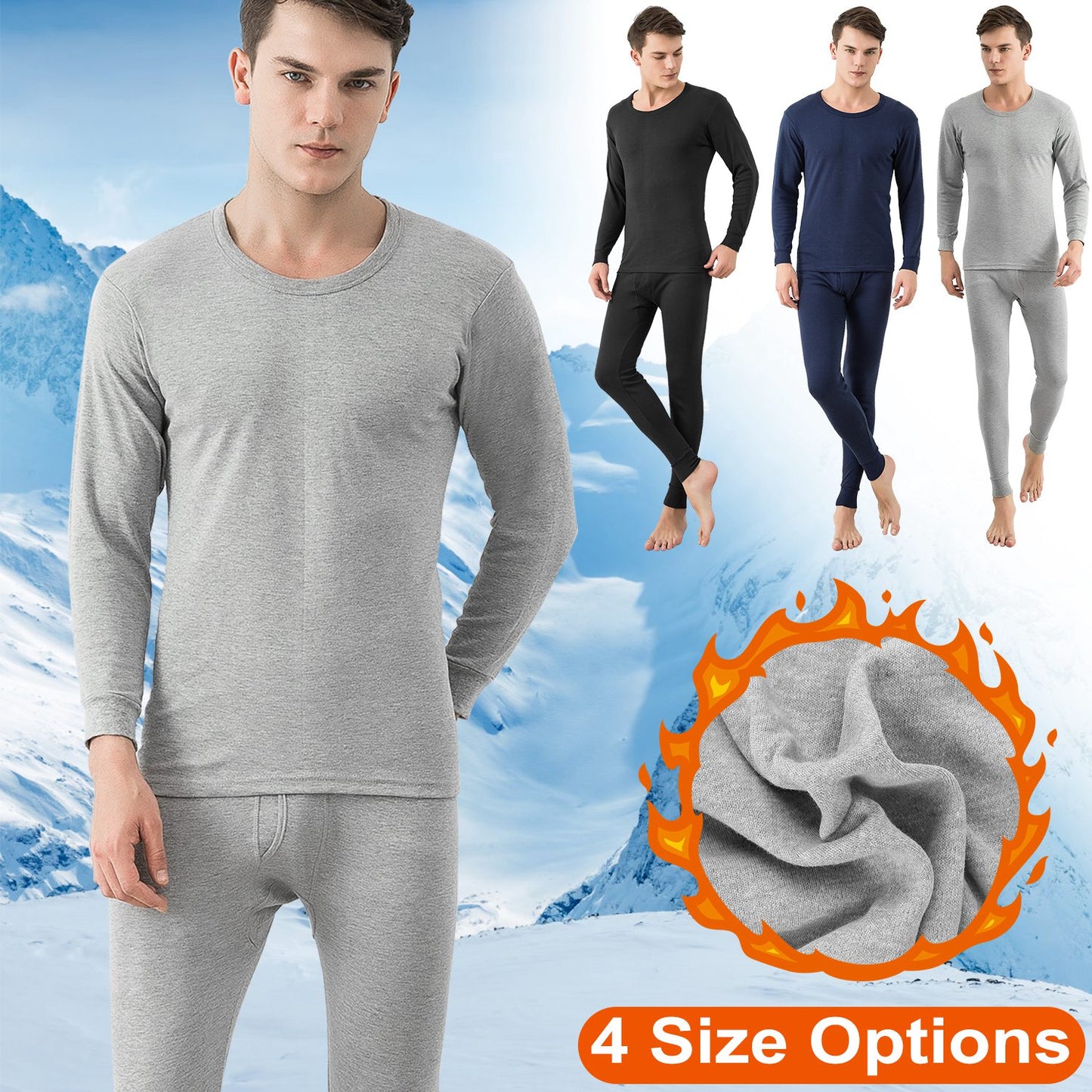 Men Thermal Underwear Set Long Johns Pants Long Sleeve Soft Underwear Kit Top