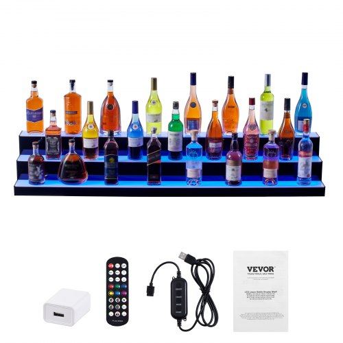 LED Lighted Liquor Bottle Display Bar Shelf RF & App Control 60" 3-Step