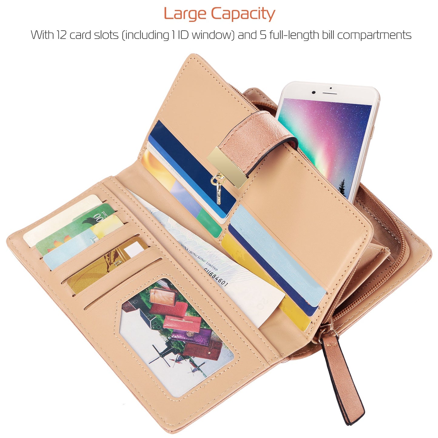 Women Wallet PU Leather Lady Long Purse Phone Clutch Case Credit Card Holder 11