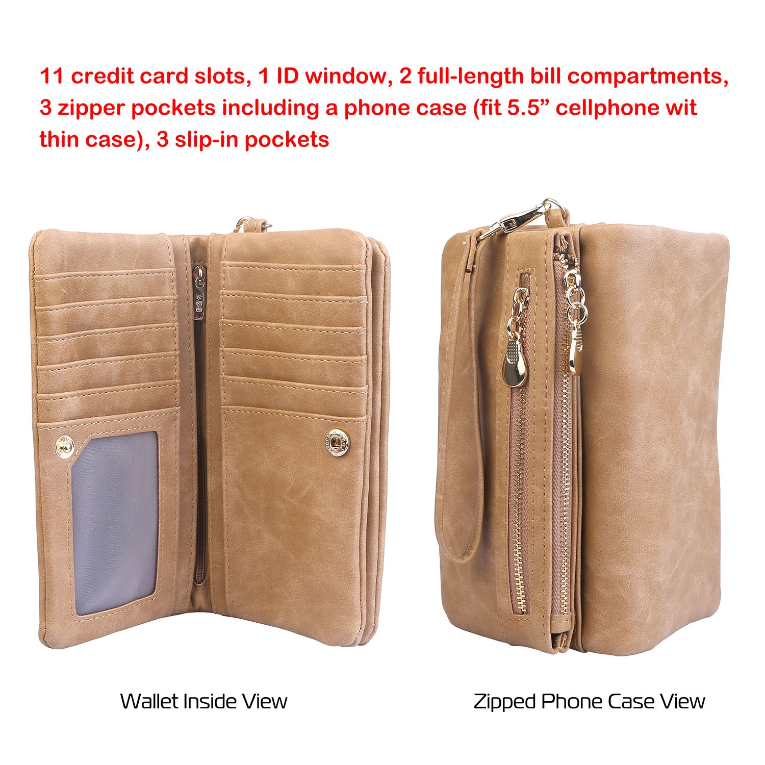 Luxury Women’s Leather Clutch Wallet Card Holder Phone Case Purse Apparel &