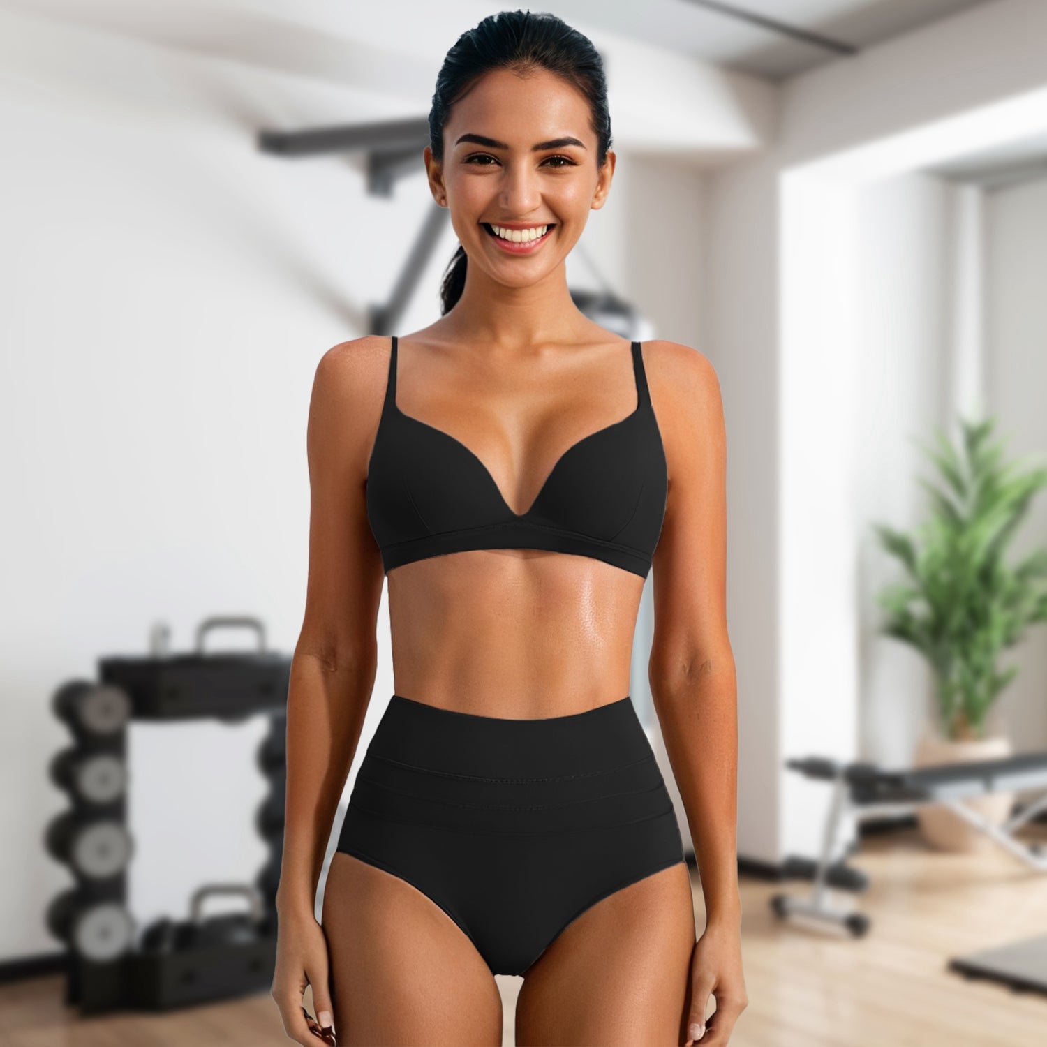 Women Deep V-Neck Sports Bras U-Shaped Back Sport Bras Padded Strappy Crop Open