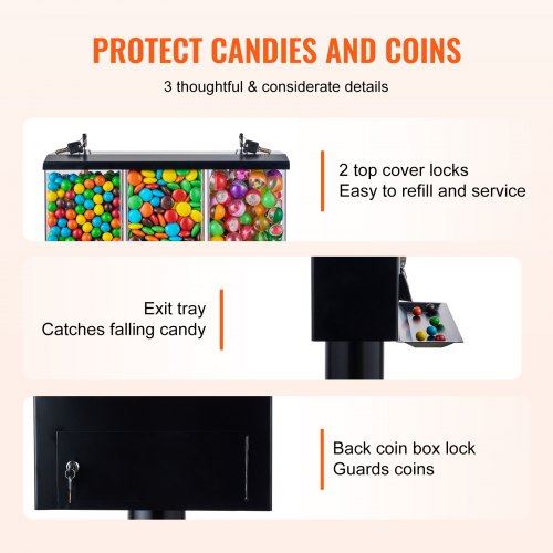 Gumball Machine with Stand Vending Coin Bank Vintage Candy Dispenser Black