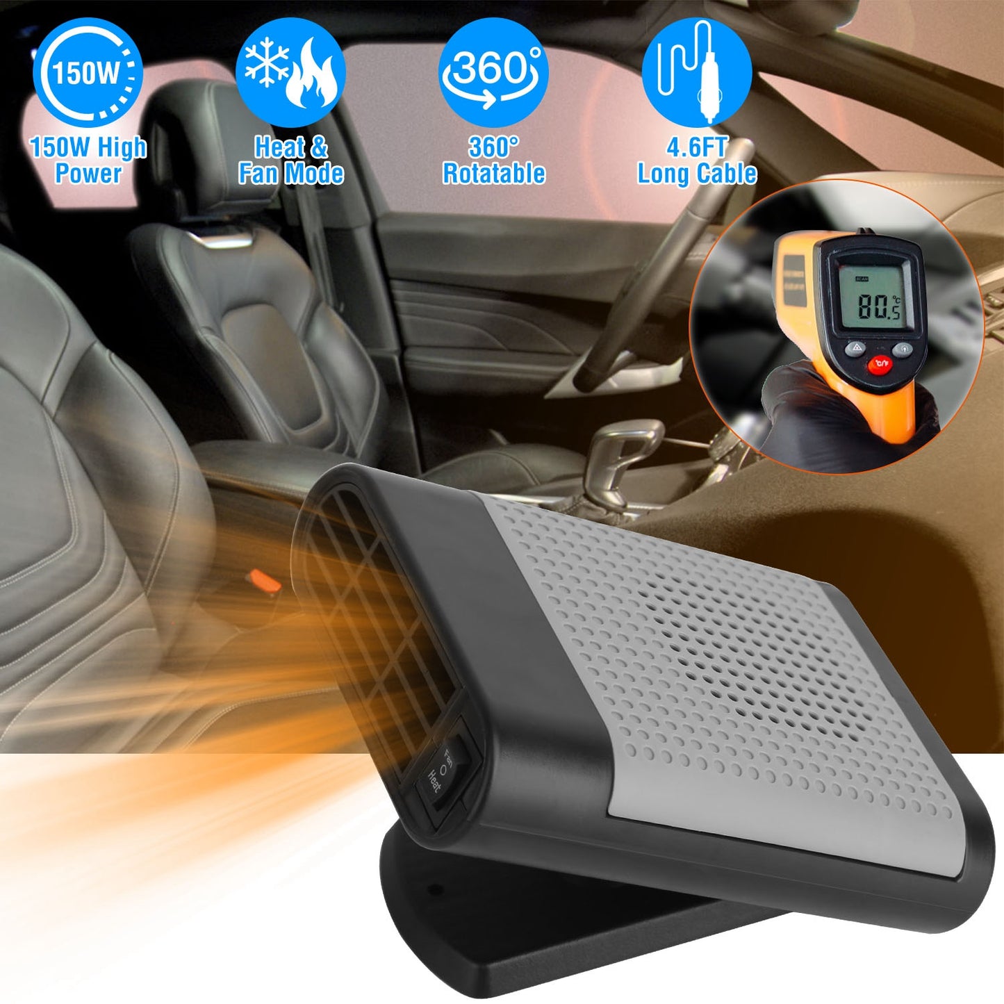 12V 150W Portable Car Heater Heating Fan 2 in 1 Defroster Defogger Demister