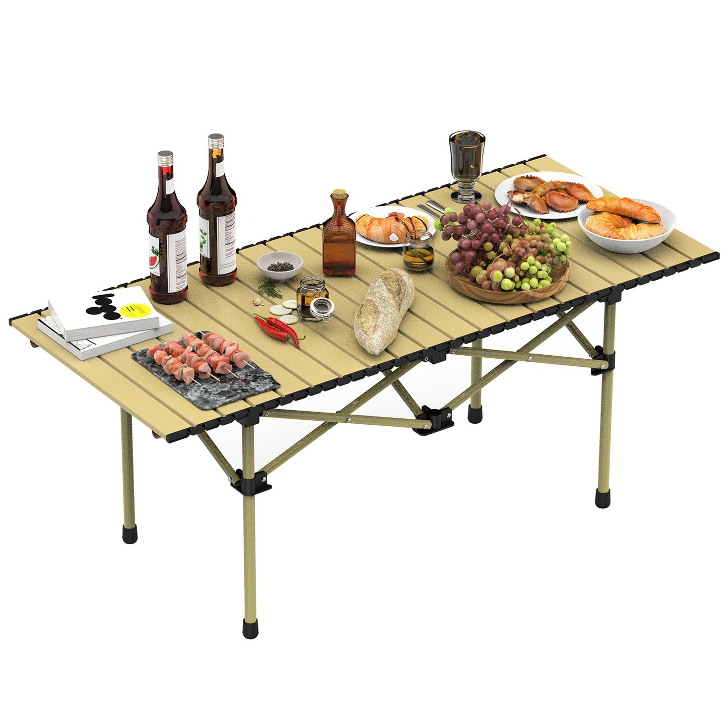 Folding Camping Table Portable Lightweight Carbon Steel Roll-up Picnic BBQ 0305