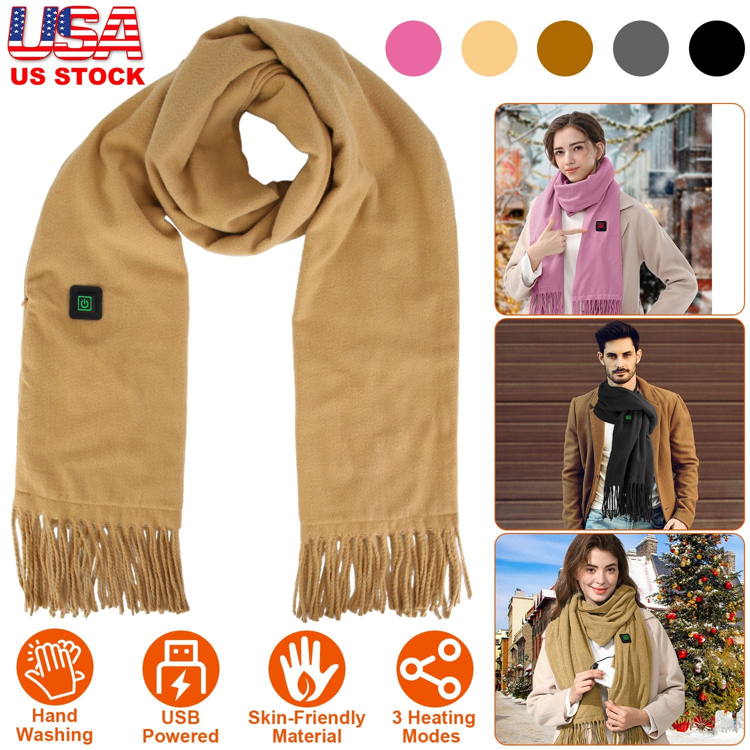 Electric Heated Winter Scarf USB Heating Neck Wrap Unisex Heated Neck Shawl