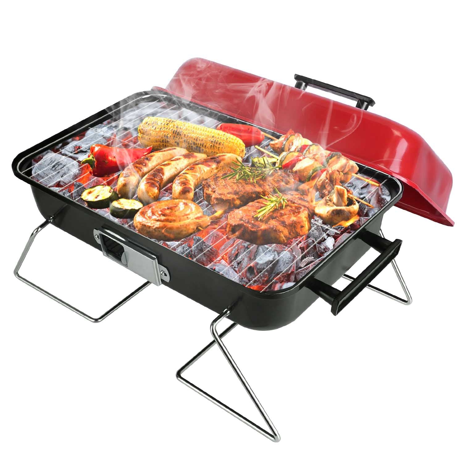 Portable Charcoal Grill Outdoor Tabletop Grill Small Barbecue Smoker Folding
