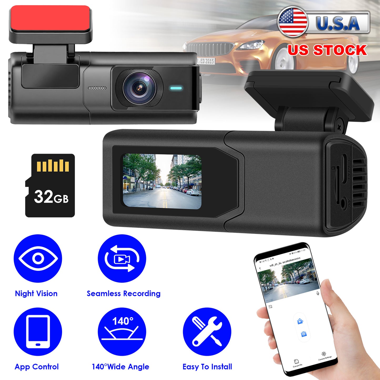 2K HD Front Dash Cam For Car With IPS Screen Night Vision Loop Recording