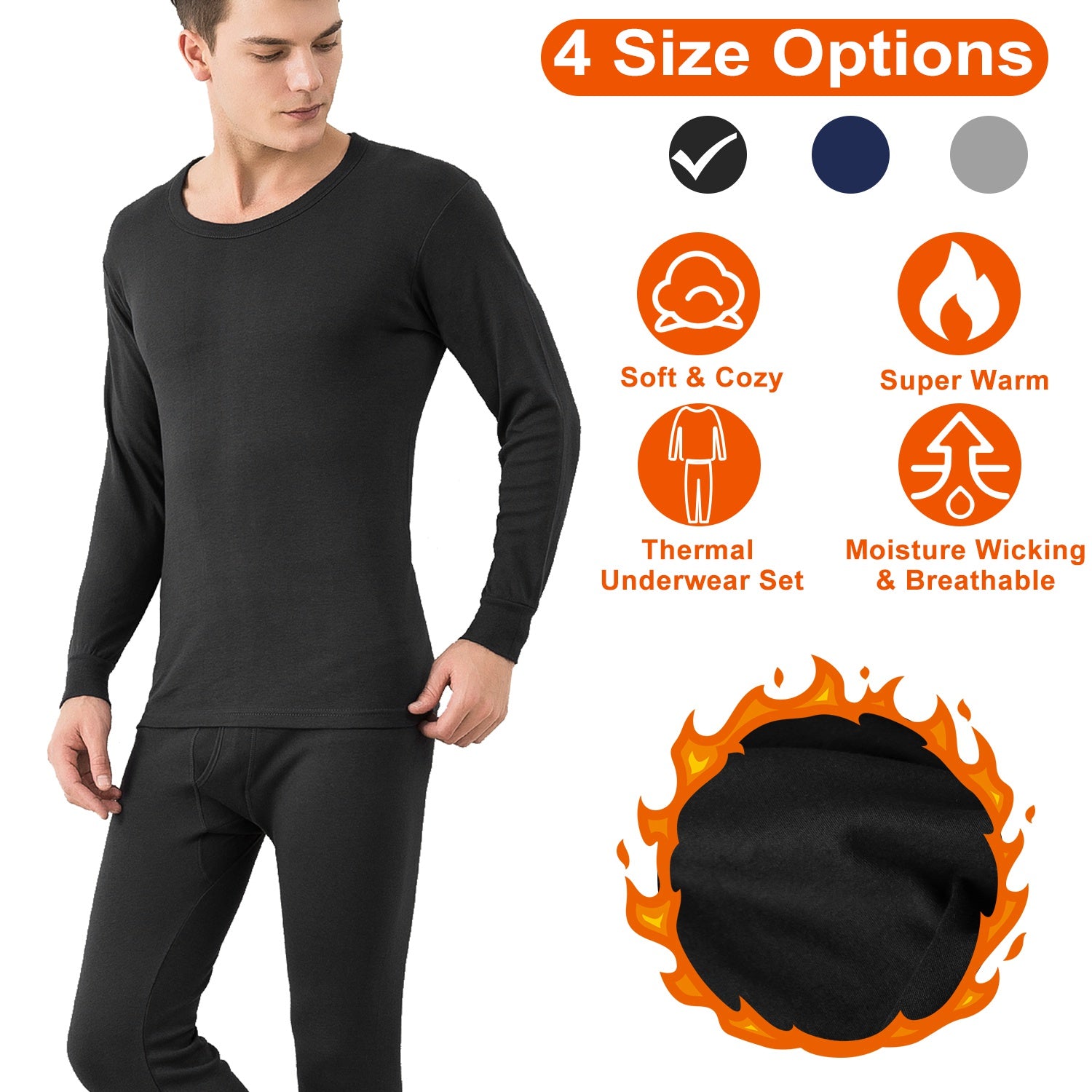 Men Thermal Underwear Set Long Johns Pants Long Sleeve Soft Underwear Kit Top
