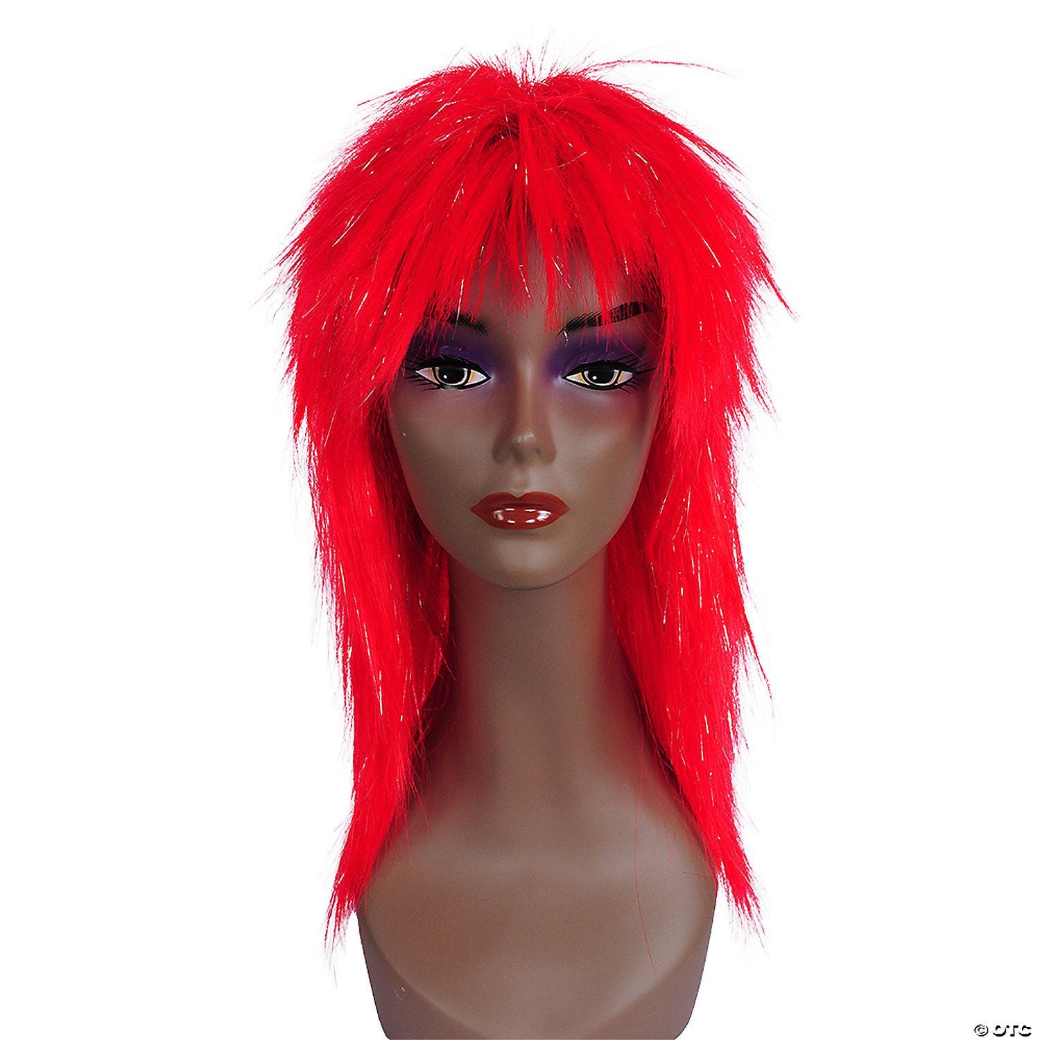 Long Straight Shag Wig with Tinsel Red