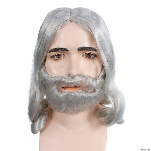 Mens Discount Biblical Wig & Beard Set | Silver