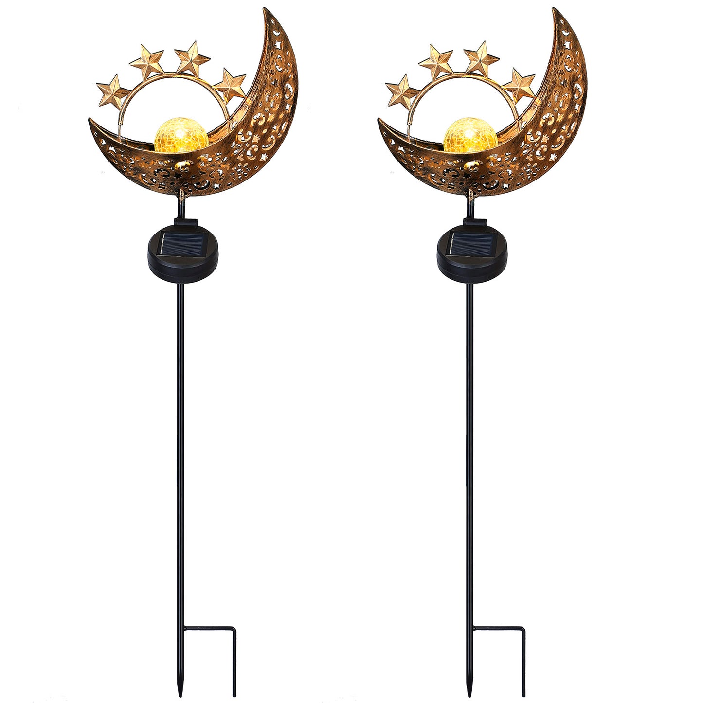 Solar Powered Moon Star Lamp IP54 Waterproof Decorative Lamp Crackle Glass