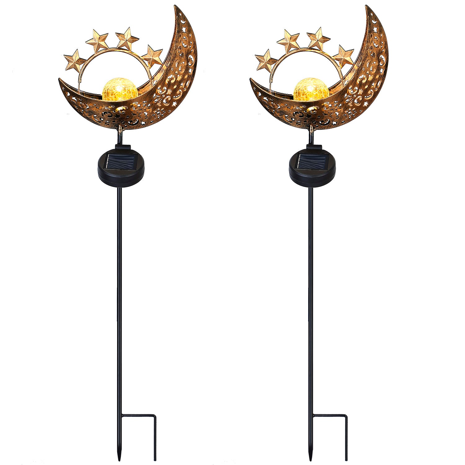 Solar Powered Moon Star Lamp IP54 Waterproof Decorative Lamp Crackle Glass
