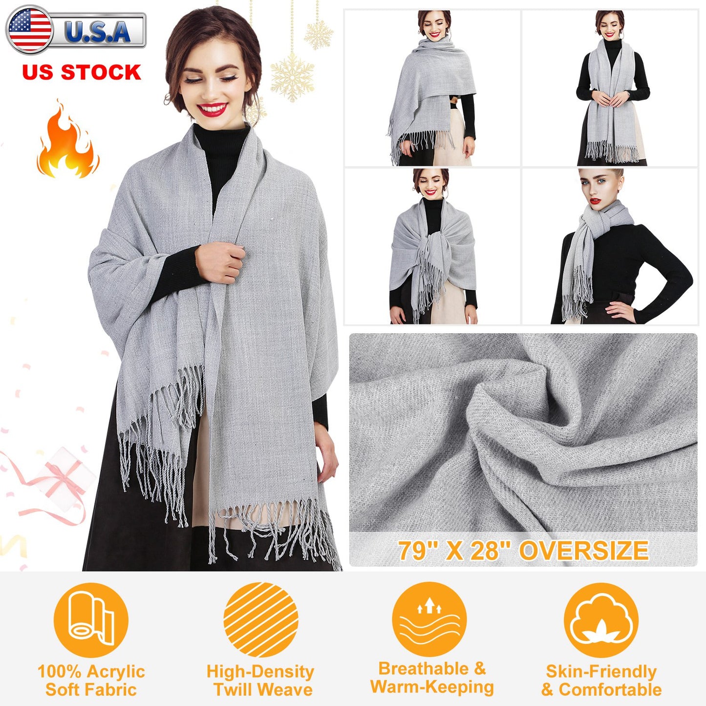Mens Womens Oversize Cashmere Wool Shawl Wraps Blanket Winter Solid Scarf Soft