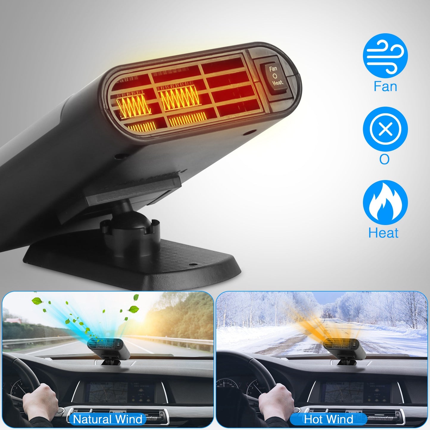 24V 200W Portable Car Heater Heating Fan 2 in 1 Defroster Defogger Demister