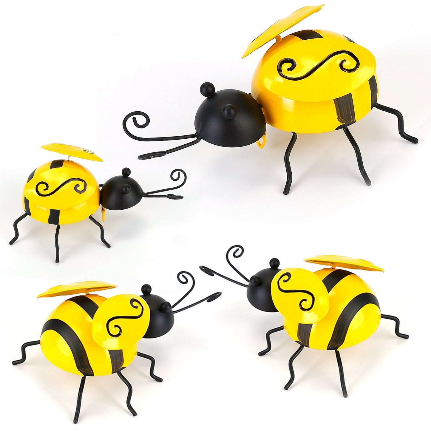 4Pcs Bumble Bee Set Ornament 3D Iron Hanging Bee Wall Decor Art Sculpture