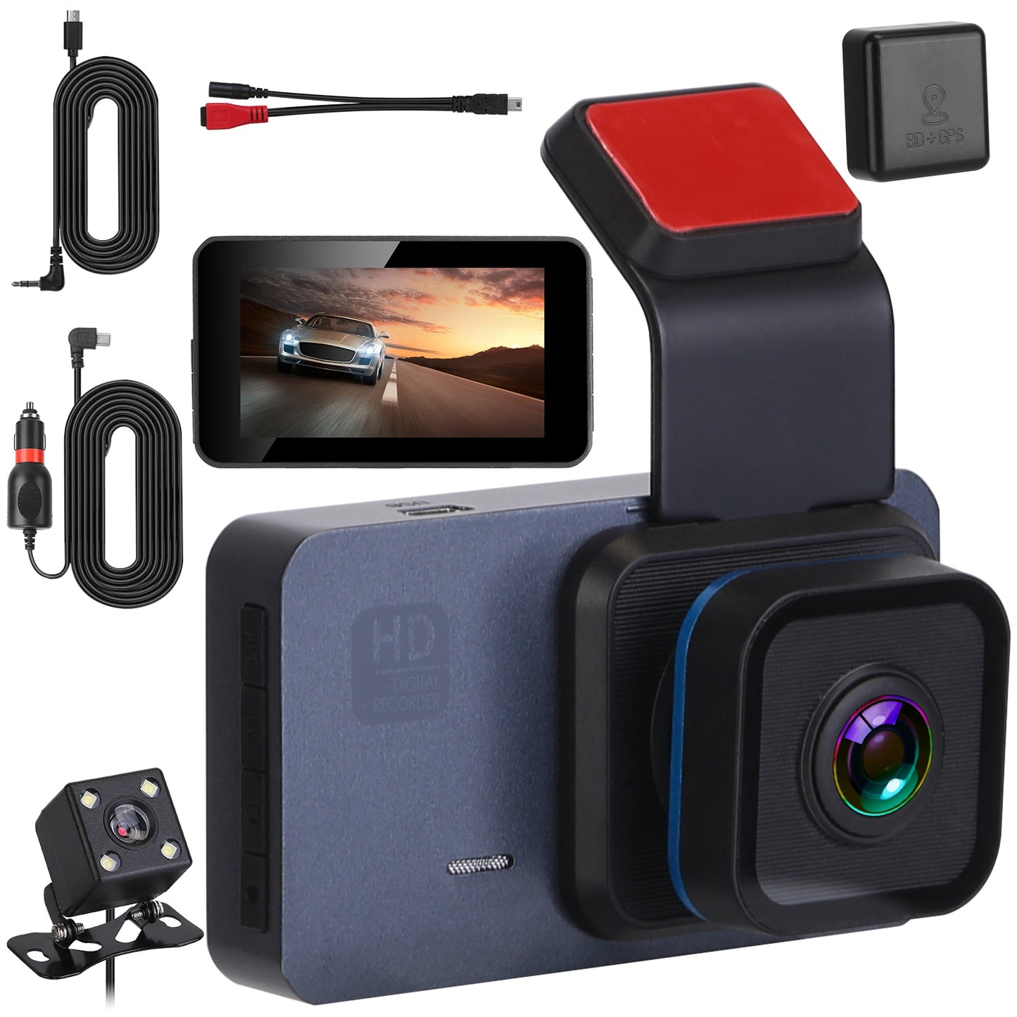1080P Dual Lens Dash Cam Vehicle Driving Recorder Car DVR with WiFi GPS