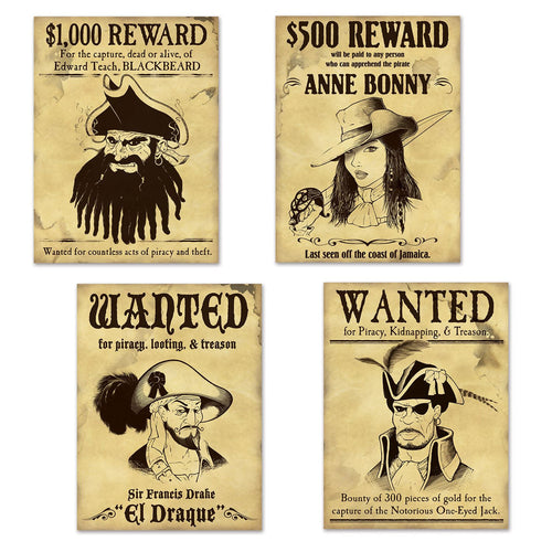 Beistle Pirate Wanted Sign Cutouts | Party Supply | Decoration