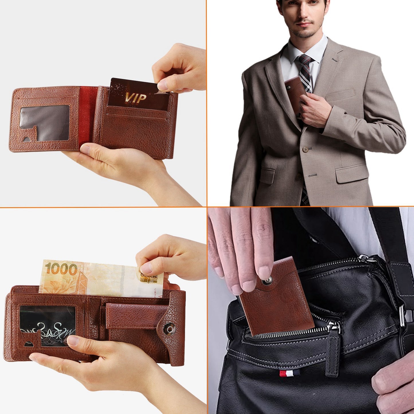 Men’s Wallet PU Leather Bifold Purse Slim RFID Blocking Card Holder Cases w/ 2